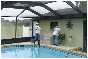 Pool and patio areas especiall need to be pressure washed to help eliminate modl and mildew.